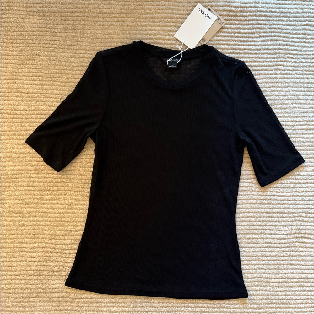 Monki black sheer short sleeve top - Size M NWT